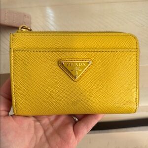Prada Yellow Leather Wallet with Zipper Closure
